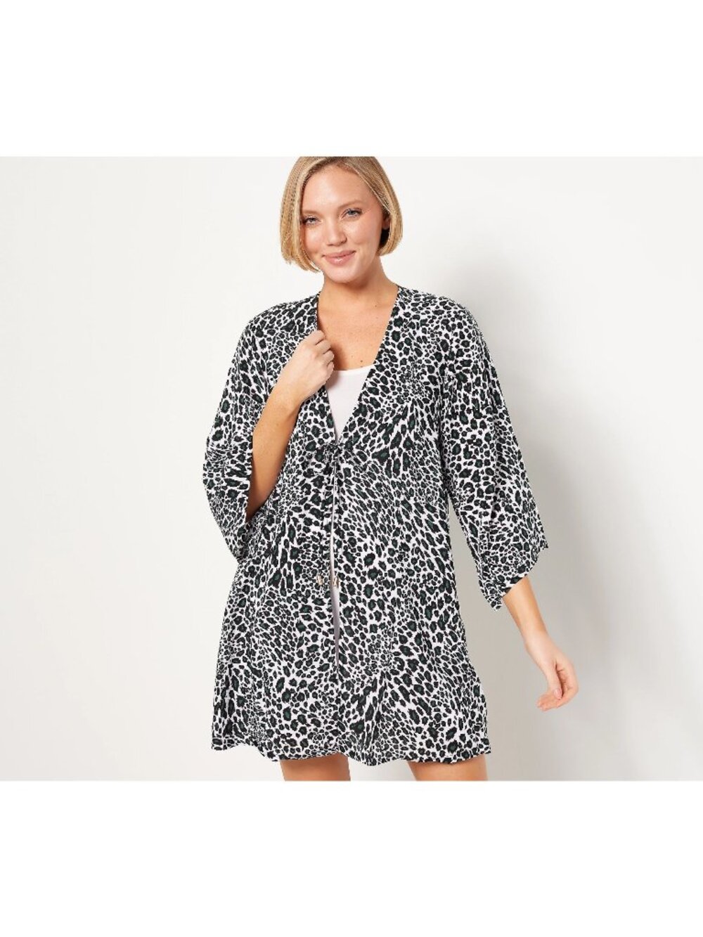 Jantzen Cover Up Topper XXS Woven Printed Leopard Print Green Beach Resort Wear
